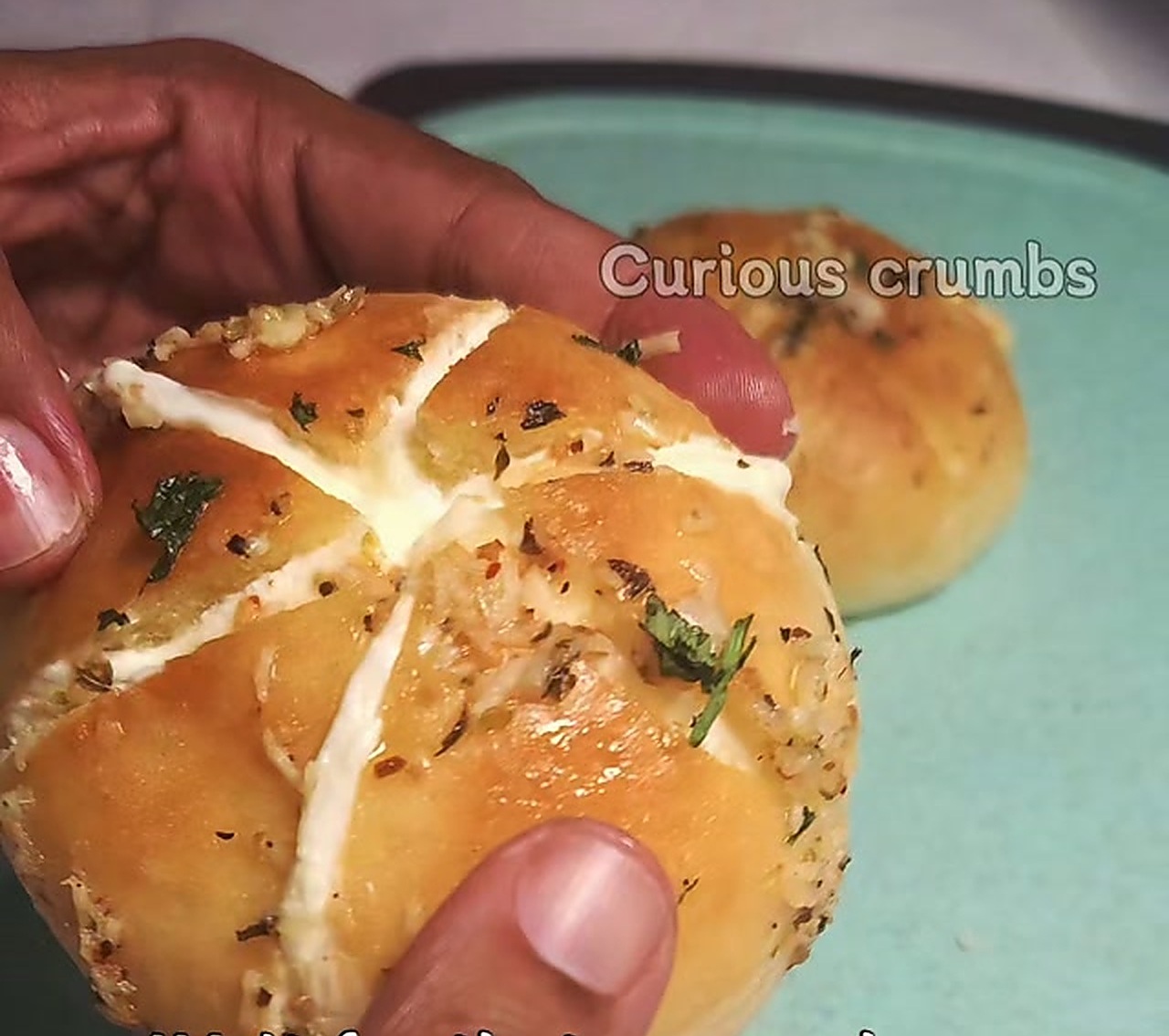 Korean cheese bun with cream cheese pull